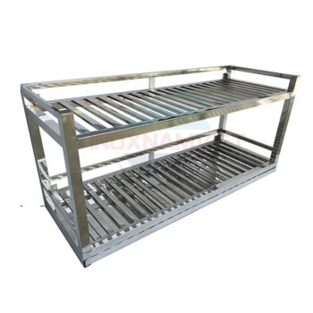 Kệ nan inox treo tường 2 tầng có khay hứng nước